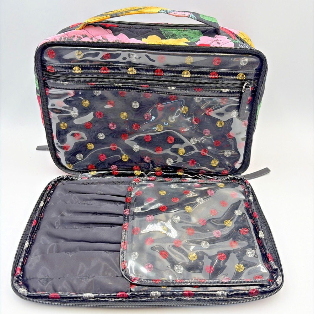 Vera Bradley Quilted Zip Top Brush Make Up Bag Havana Rose Black Floral Discont - Picture 7 of 12